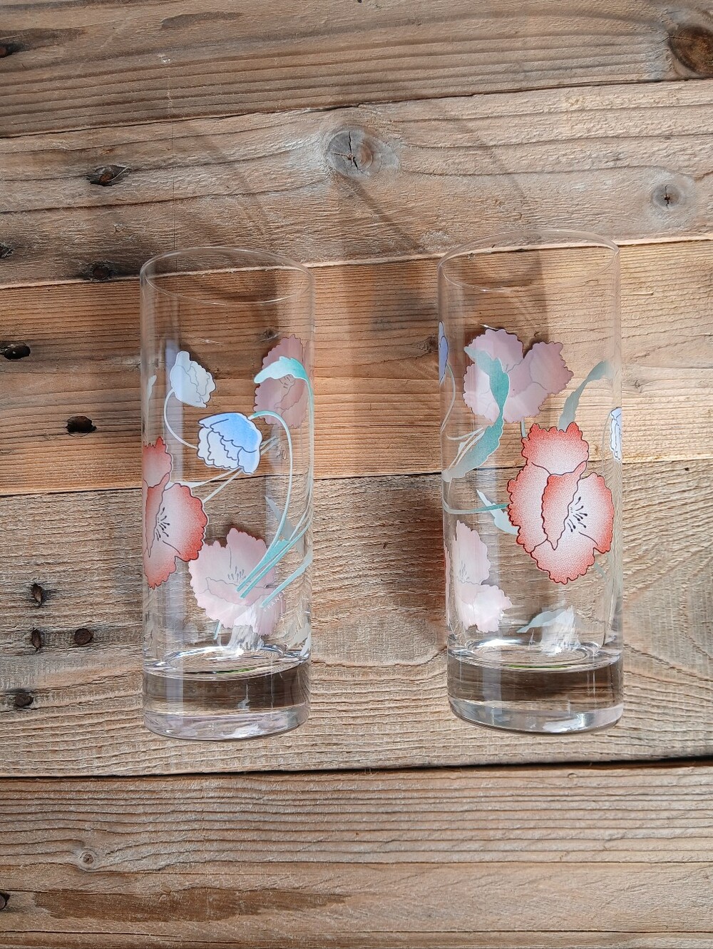 Floral Poppy Glass Tumbler Set - Vintage Luminarc Island Pavot Glass